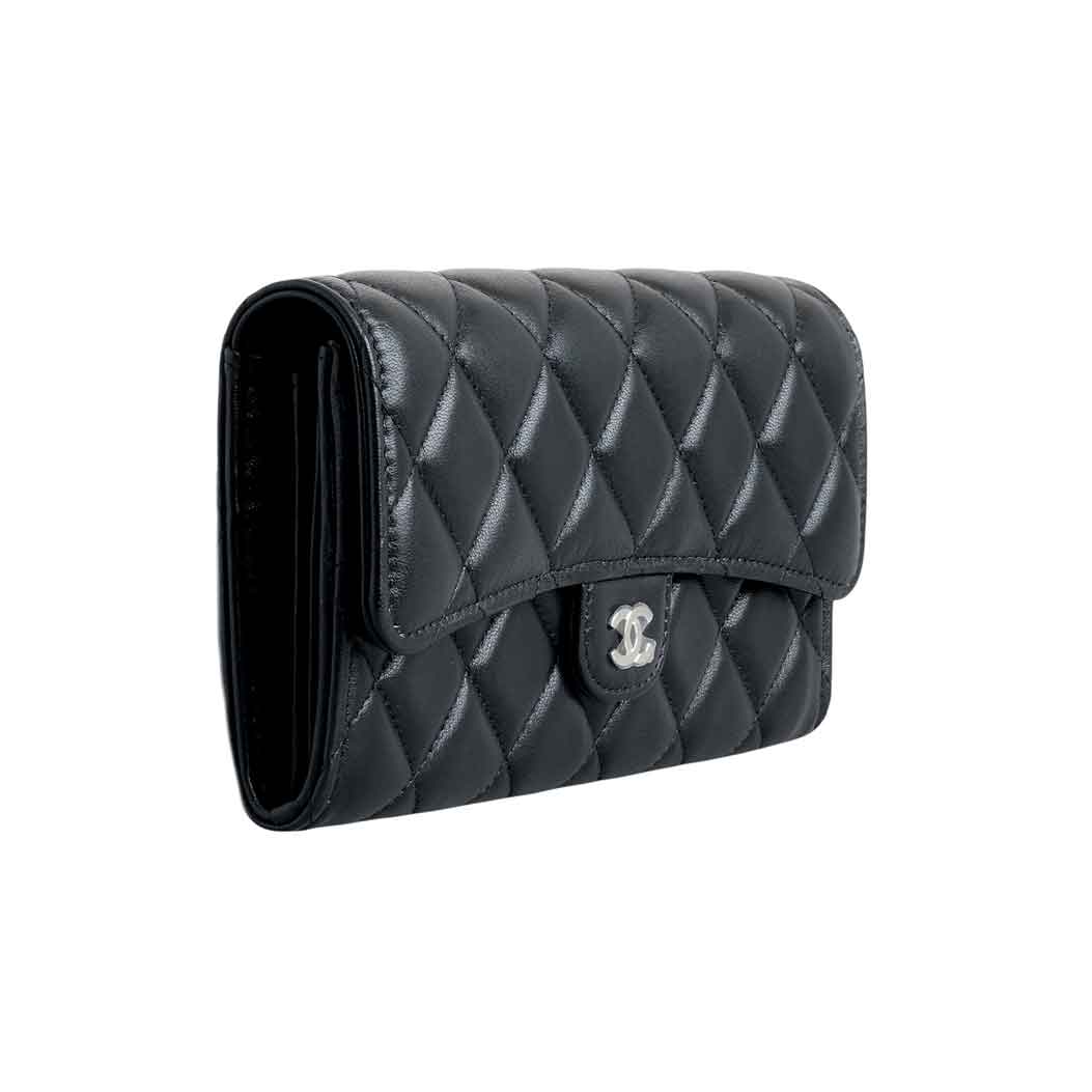 Chanel Black Caviar Quilted Large Gusset Flap Wallet