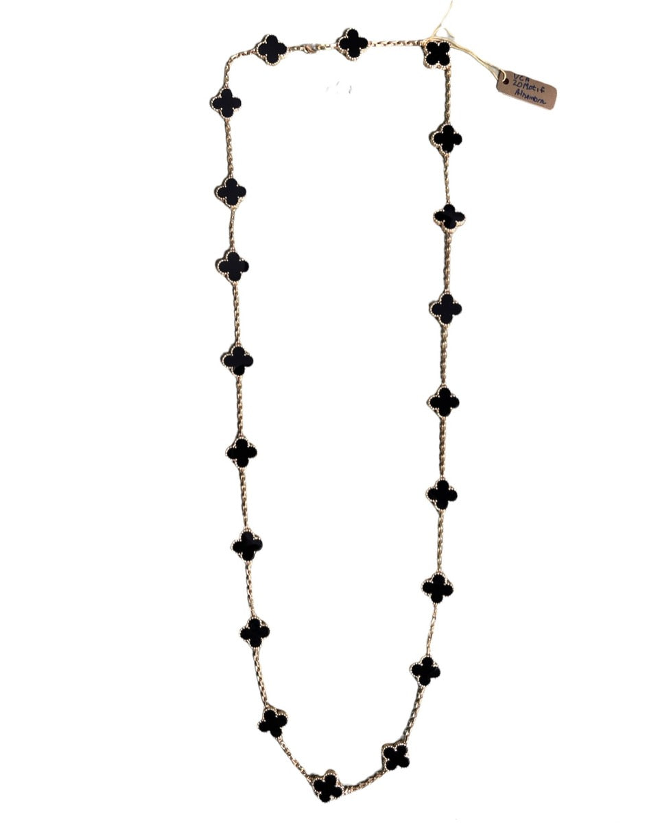 Van Cleef & Arpels Vintage Alhambra 18Kt Yellow Gold Onyx 20 Motif Necklace