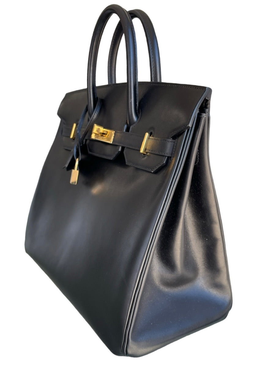 2004 Hermes Noir Box Calf HAC Birkin 32 WGH