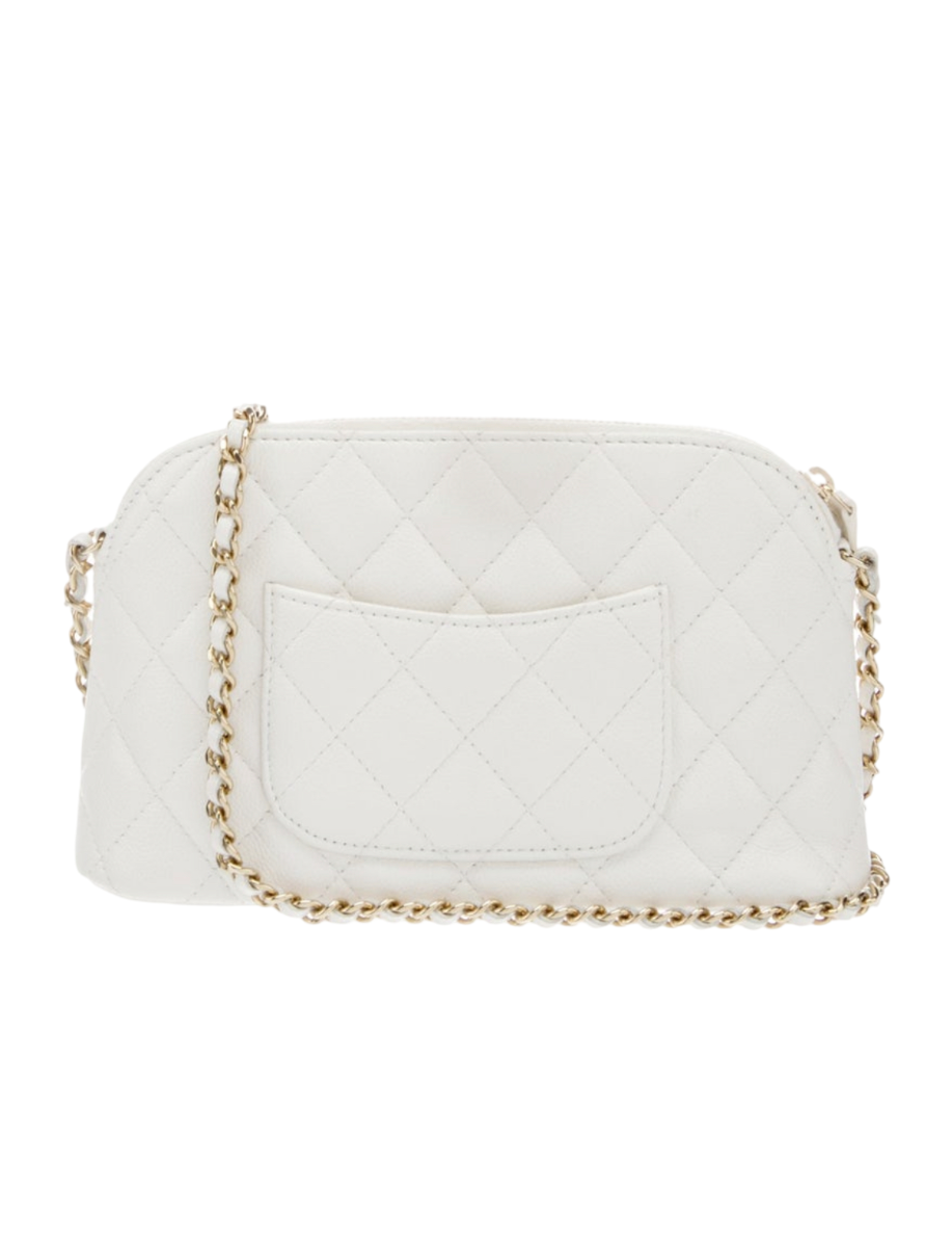 2024 Chanel White Quilted Caviar Clutch w/ Chain