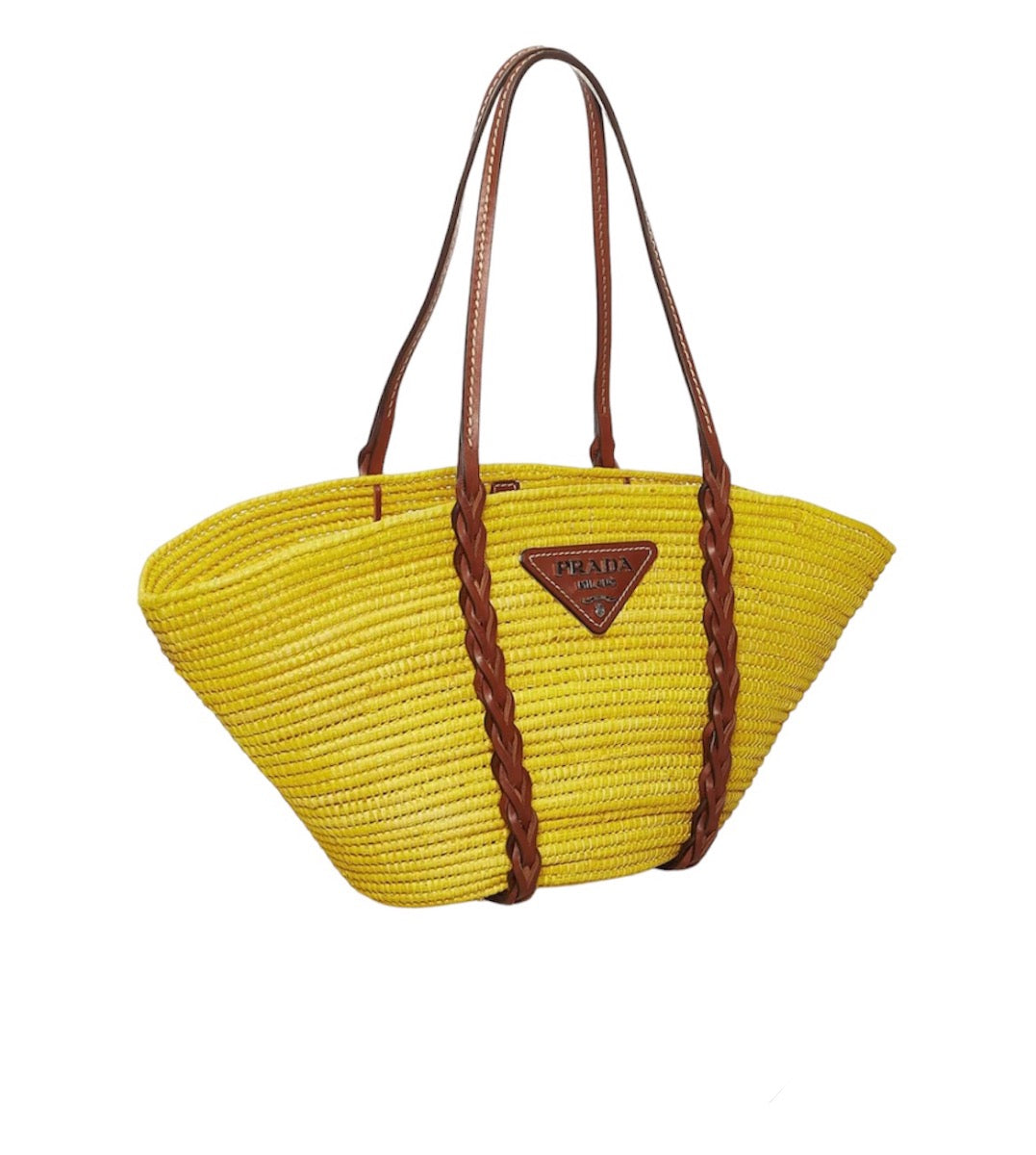 Prada Mustard Raffia Basket Tote Bag