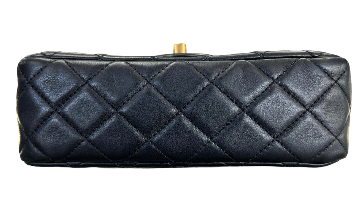 Chanel Black Lambskin Pearl Crush Mini Rectangular flap Bag