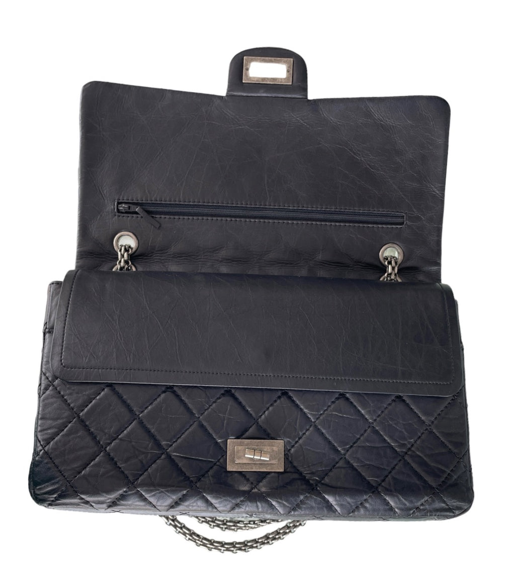 Chanel Black Aged Calfskin Quilted Double Flap 2.55 Reissue 227 Bag