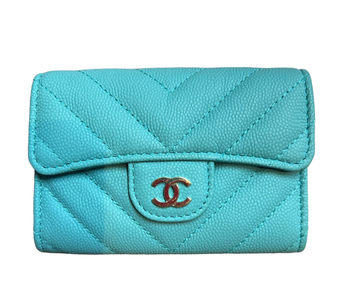 Chanel Chevron Quilted “Tiffany Blue” Card Wallet