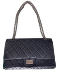 Chanel Black Aged Calfskin Quilted Double Flap 2.55 Reissue 227 Bag