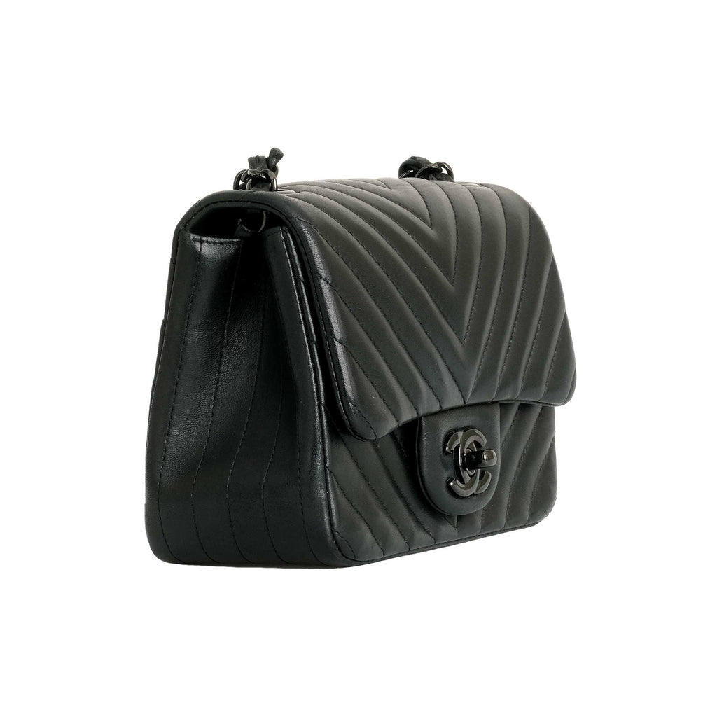 Chanel So Black Mini Chevron Square Flap Bag