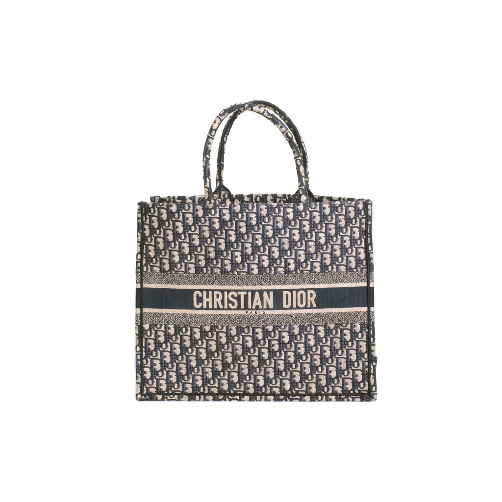 Dior Blue Oblique Embroidery Book Tote Large