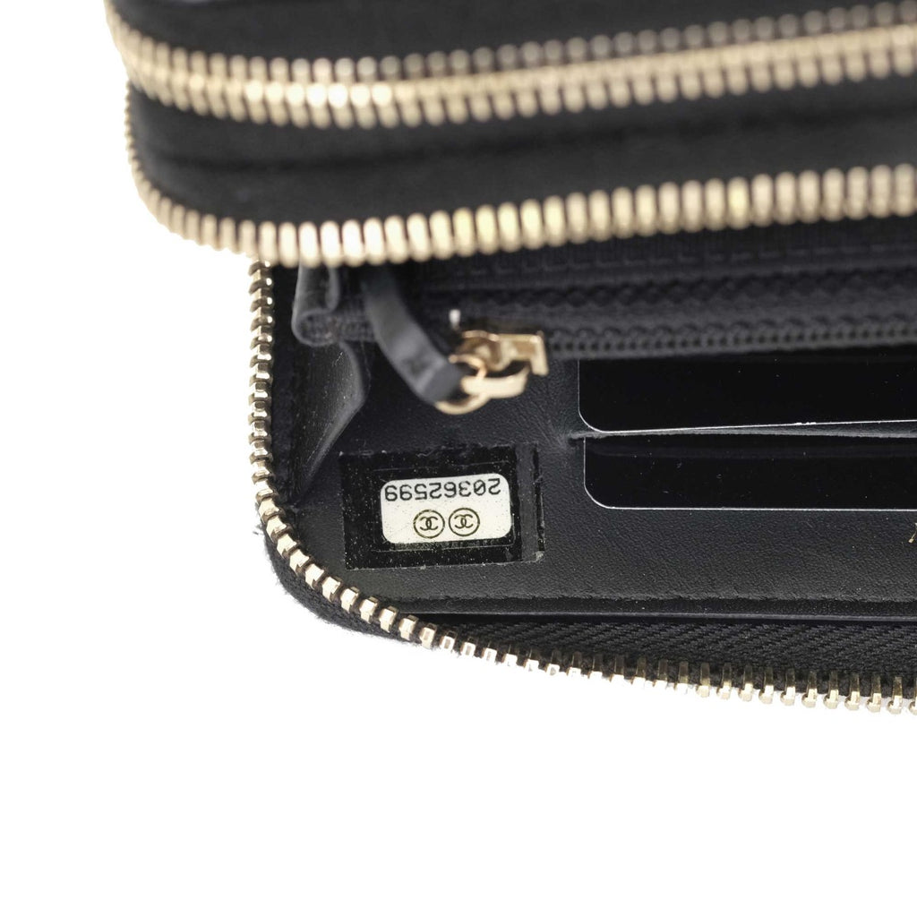 Chanel Quilted CC Double Zip Black Wallet