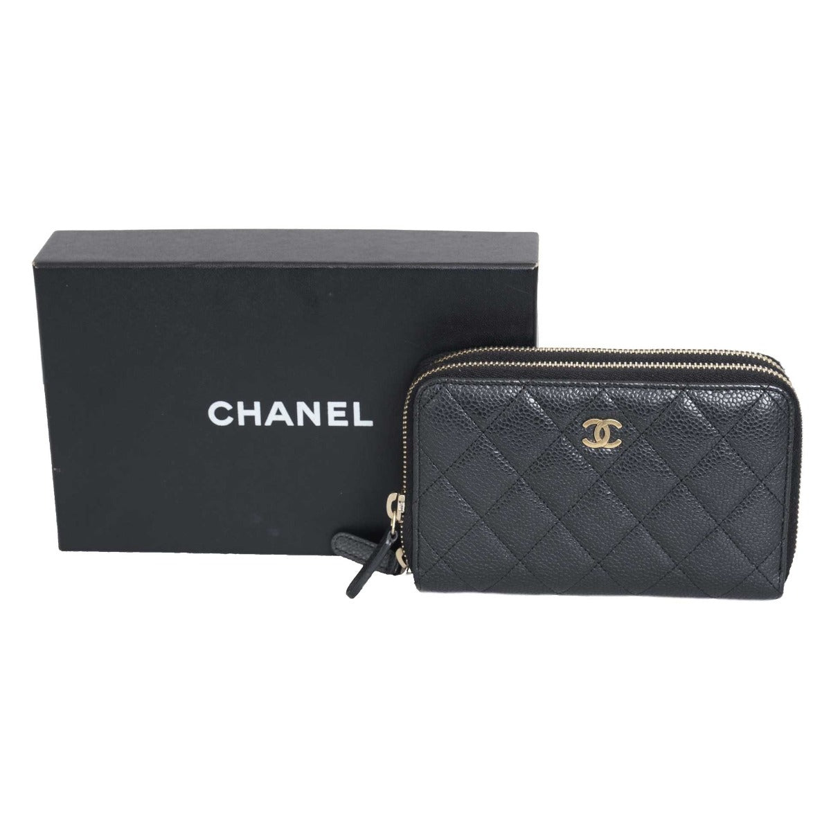 Chanel Quilted CC Double Zip Black Wallet