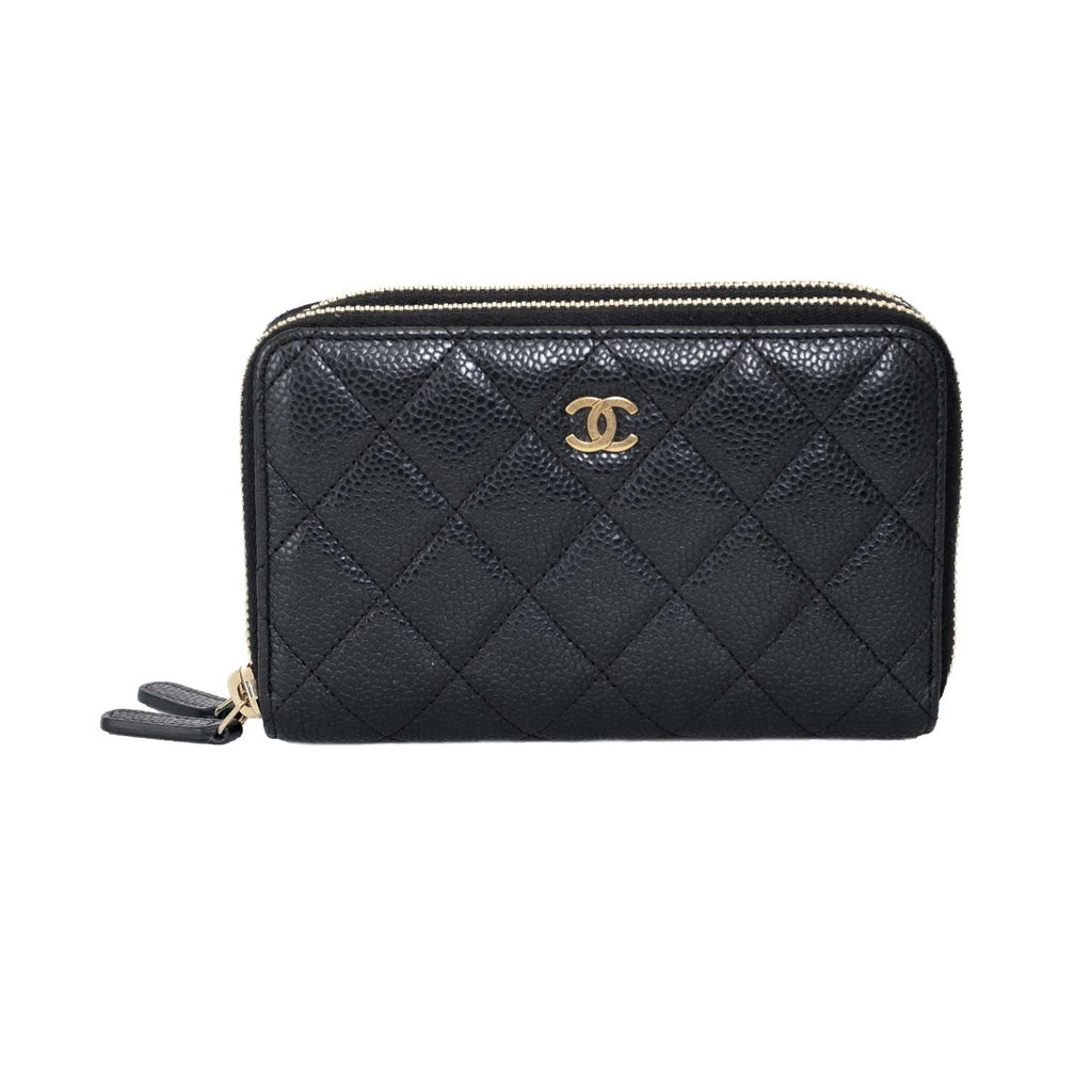 Chanel Quilted CC Double Zip Black Wallet