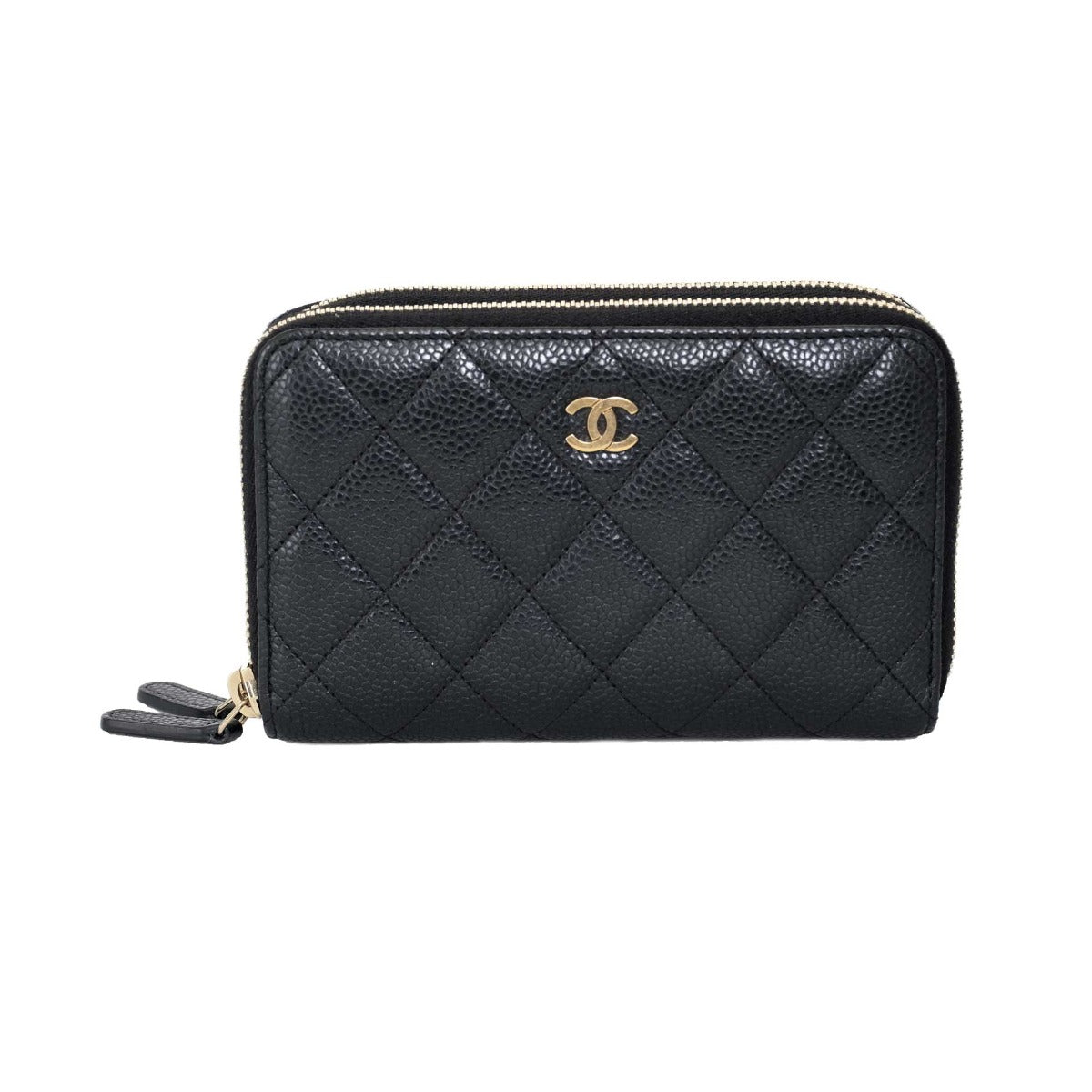 Chanel Quilted CC Double Zip Black Wallet