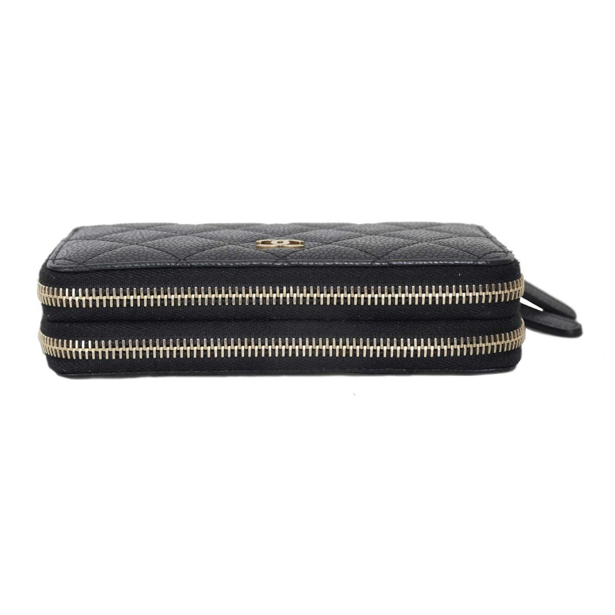 Chanel Quilted CC Double Zip Black Wallet