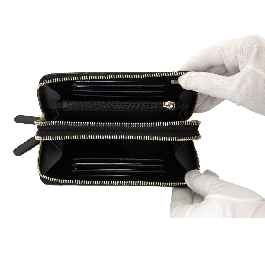 Chanel Quilted CC Double Zip Black Wallet