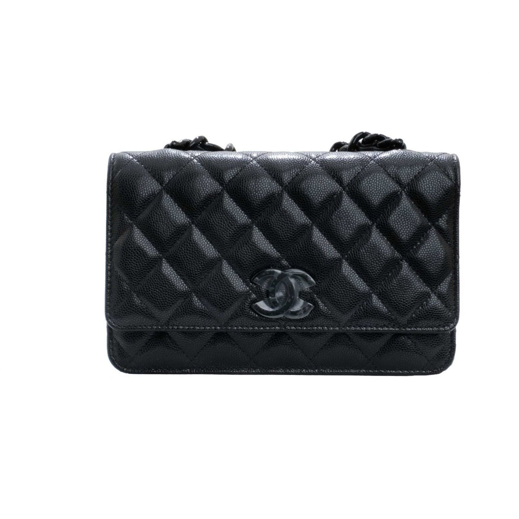 Chanel SO Black Lacquared CC Caviar Wallet on Chain