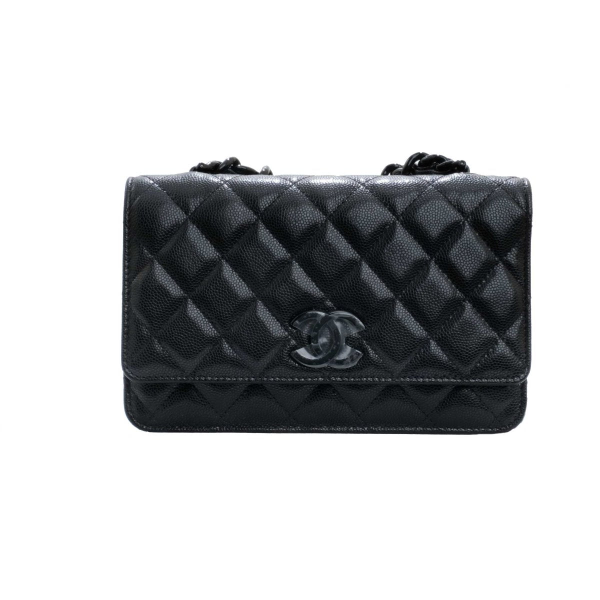 Chanel SO Black Lacquared CC Caviar Wallet on Chain