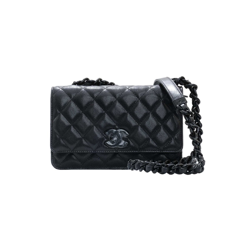Chanel SO Black Lacquared CC Caviar Wallet on Chain