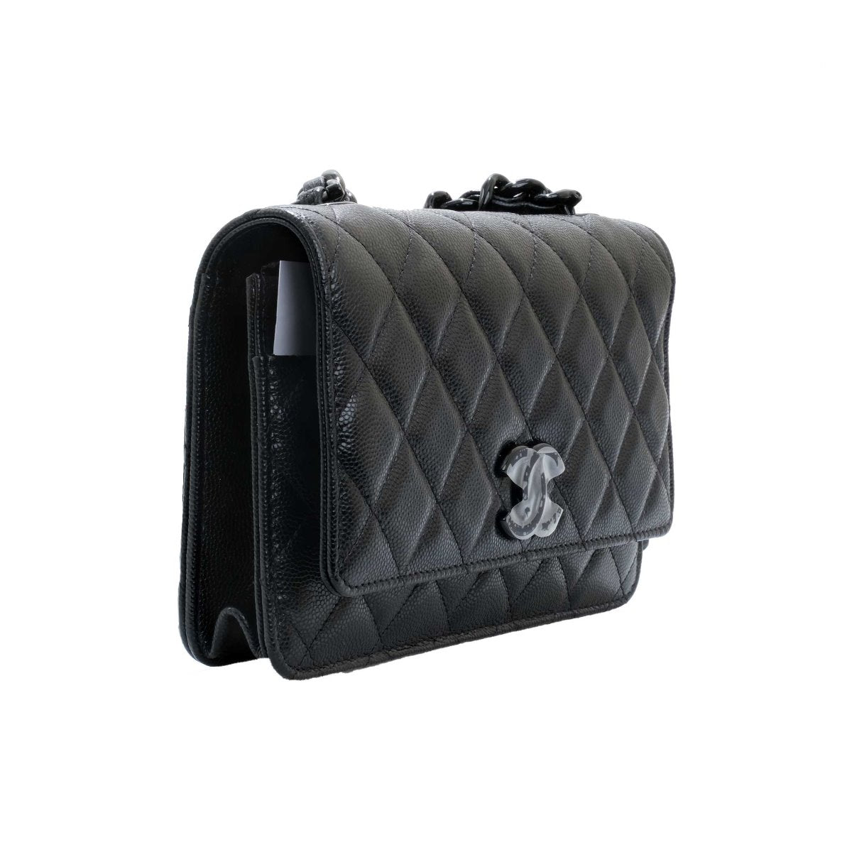 Chanel SO Black Lacquared CC Caviar Wallet on Chain