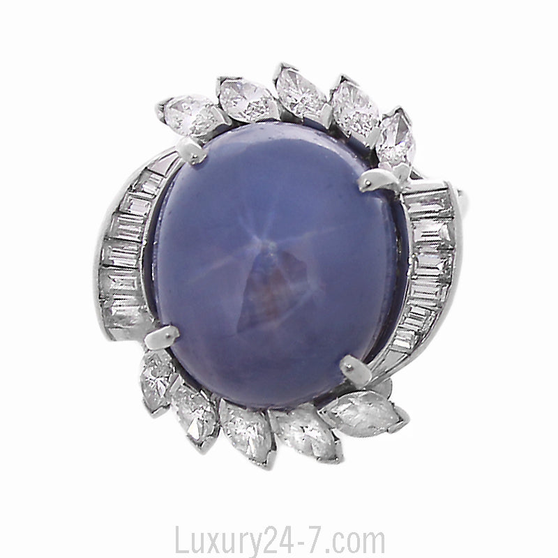 Large 25 ct Star Sapphire Diamond Ring