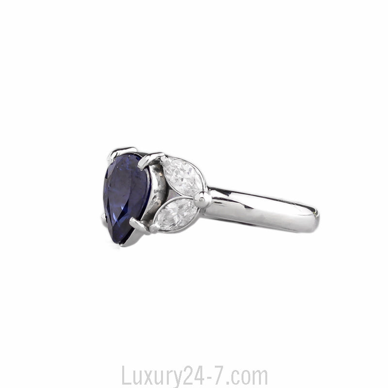 Platinum Pear Shape Sapphire & Diamond Ring