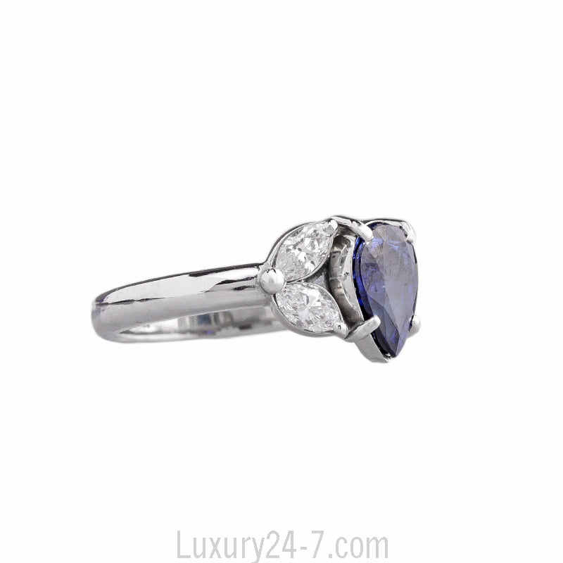 Platinum Pear Shape Sapphire & Diamond Ring