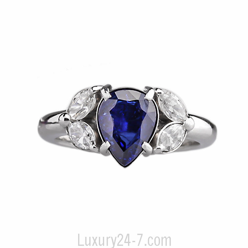 Platinum Pear Shape Sapphire & Diamond Ring