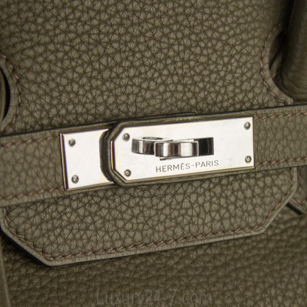 Hermes 35cm Birkin Vert Olive Clemence Handbag