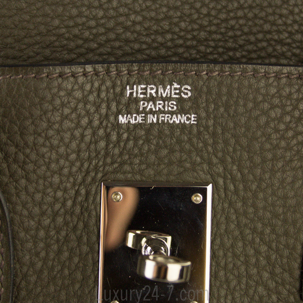 Hermes 35cm Birkin Vert Olive Clemence Handbag