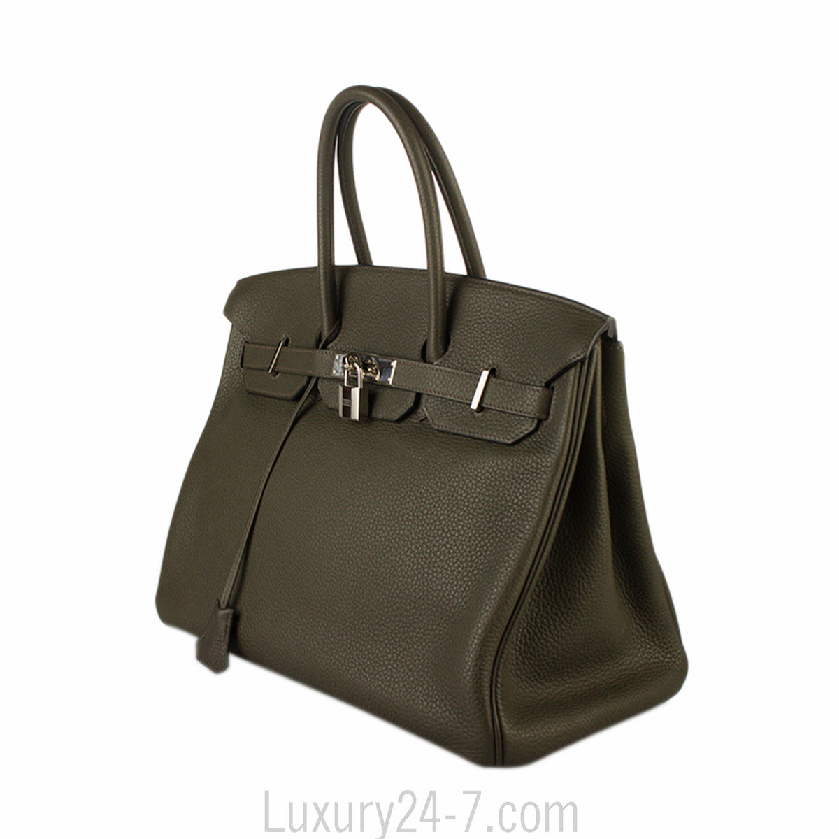 Hermes 35cm Birkin Vert Olive Clemence Handbag