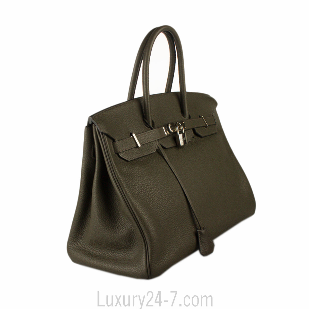 Hermes 35cm Birkin Vert Olive Clemence Handbag
