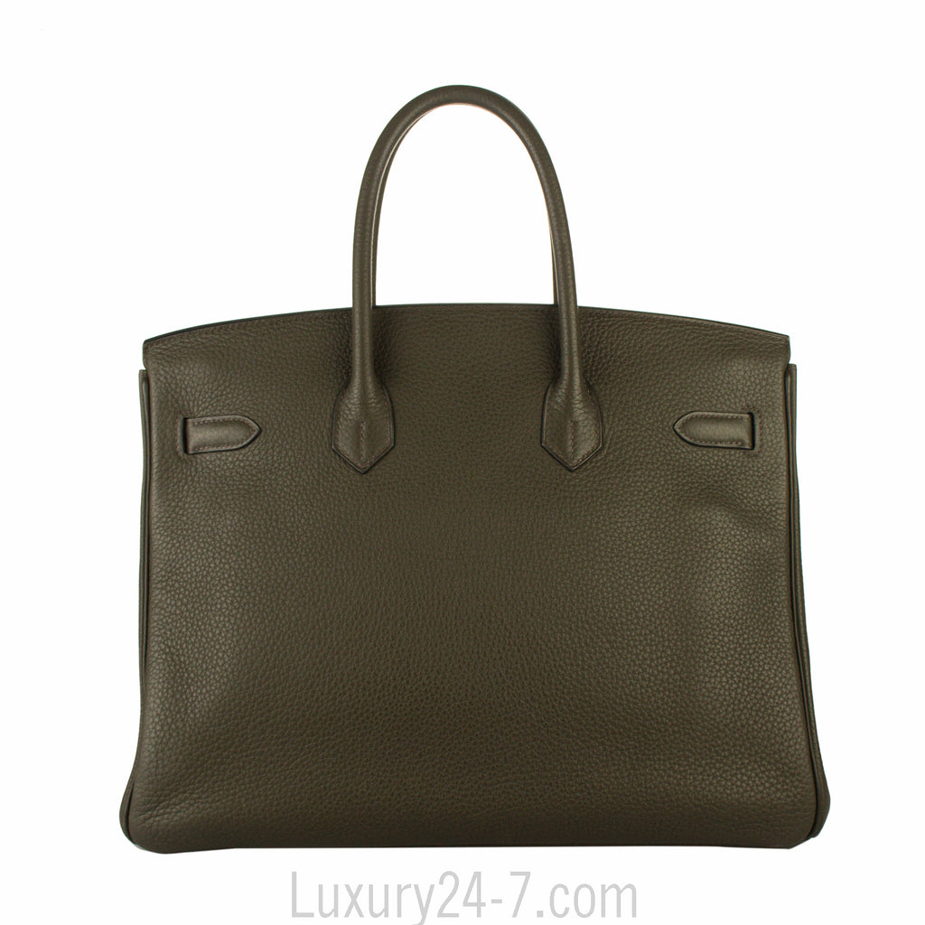 Hermes 35cm Birkin Vert Olive Clemence Handbag