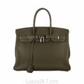 Hermes 35cm Birkin Vert Olive Clemence Handbag