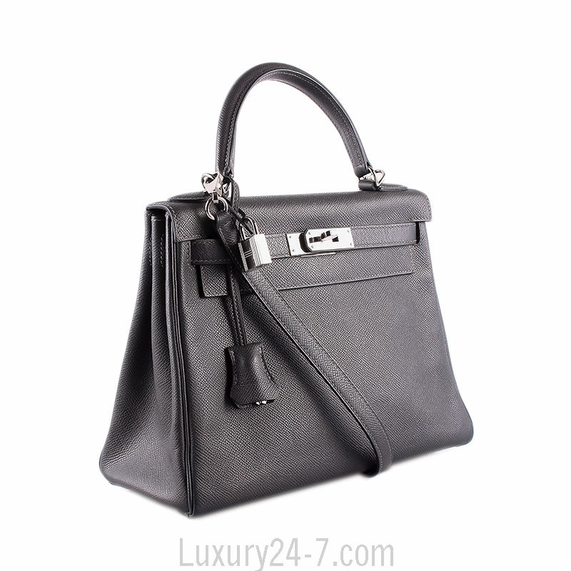 Hermes Graphite Epsom Kelly Sellier 28cm Handbag