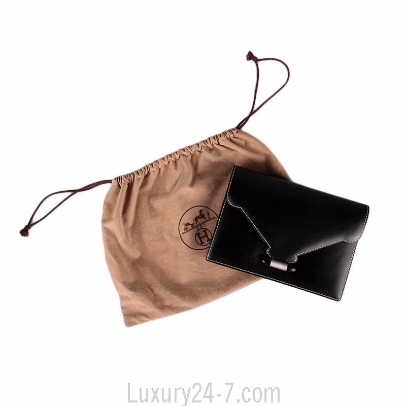 Hermes Black Leather Navette Clutch