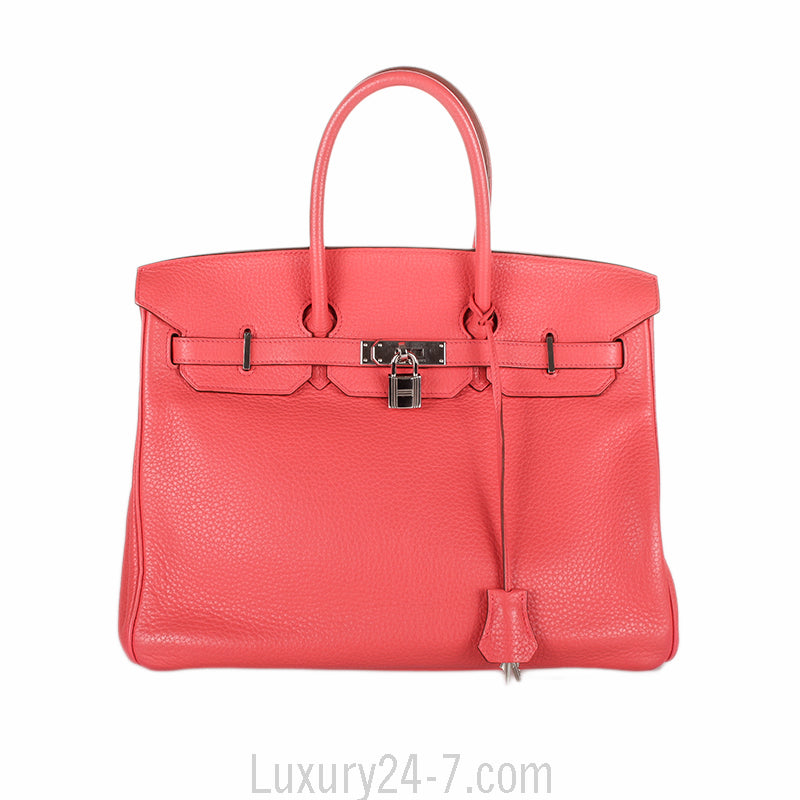 Hermes Rose Lipstick Clemence Birkin 35 Handbag