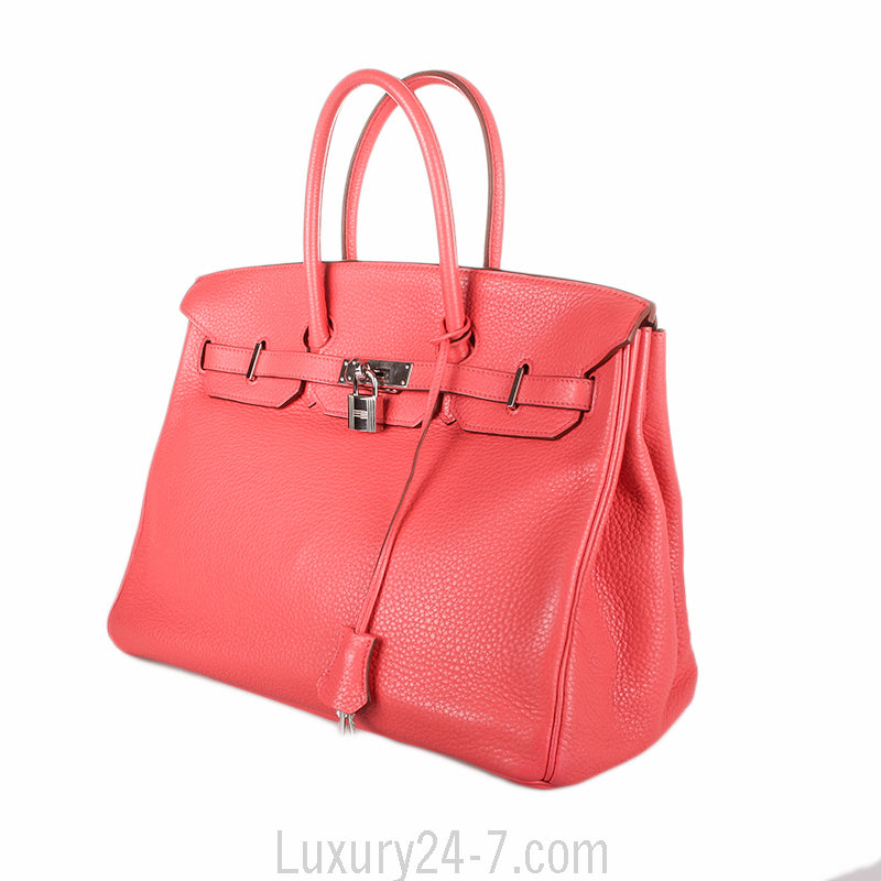 Hermes Rose Lipstick Clemence Birkin 35 Handbag