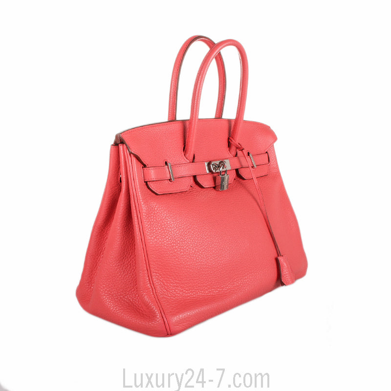 Hermes Rose Lipstick Clemence Birkin 35 Handbag