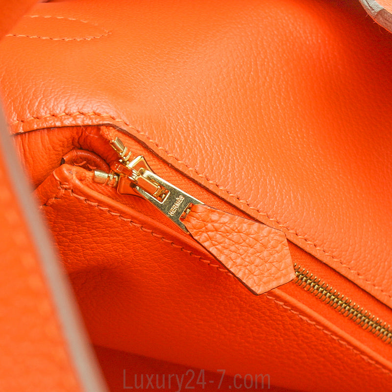 Hermes Orange H Togo Birkin 35 GHW