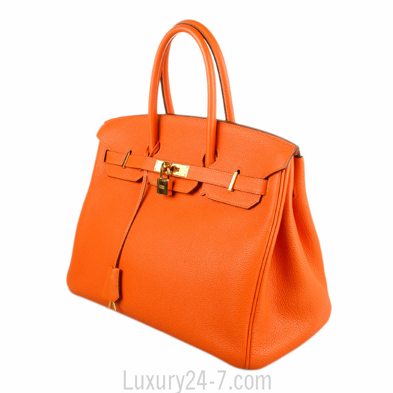 Hermes Orange H Togo Birkin 35 GHW