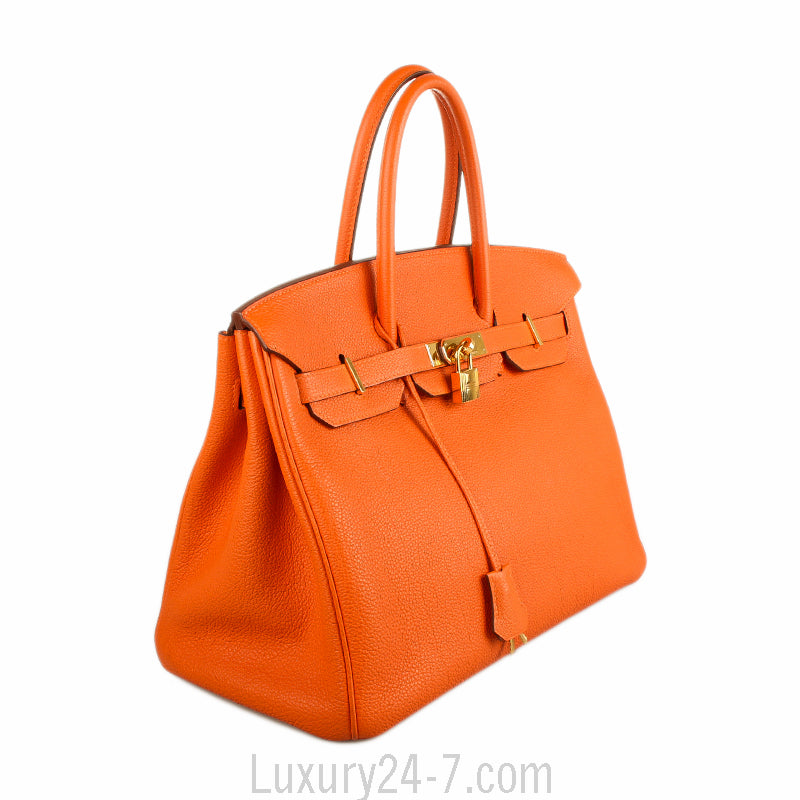 Hermes Orange H Togo Birkin 35 GHW
