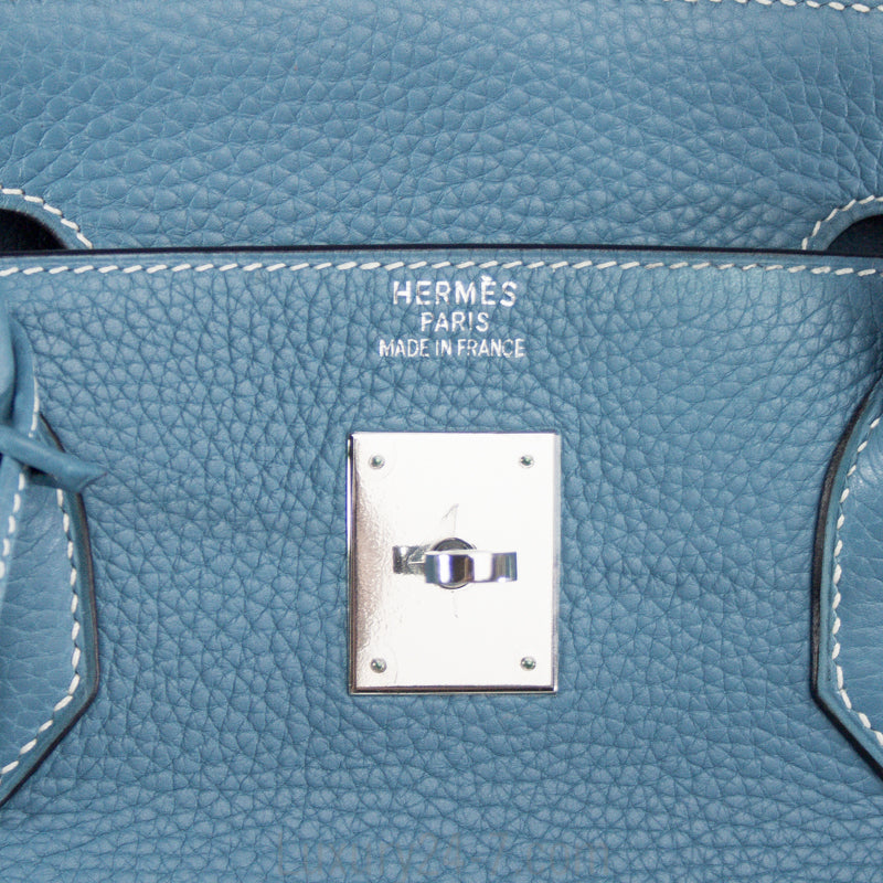 Hermes 40cm Blue Jean Clemence Birkin Handbag