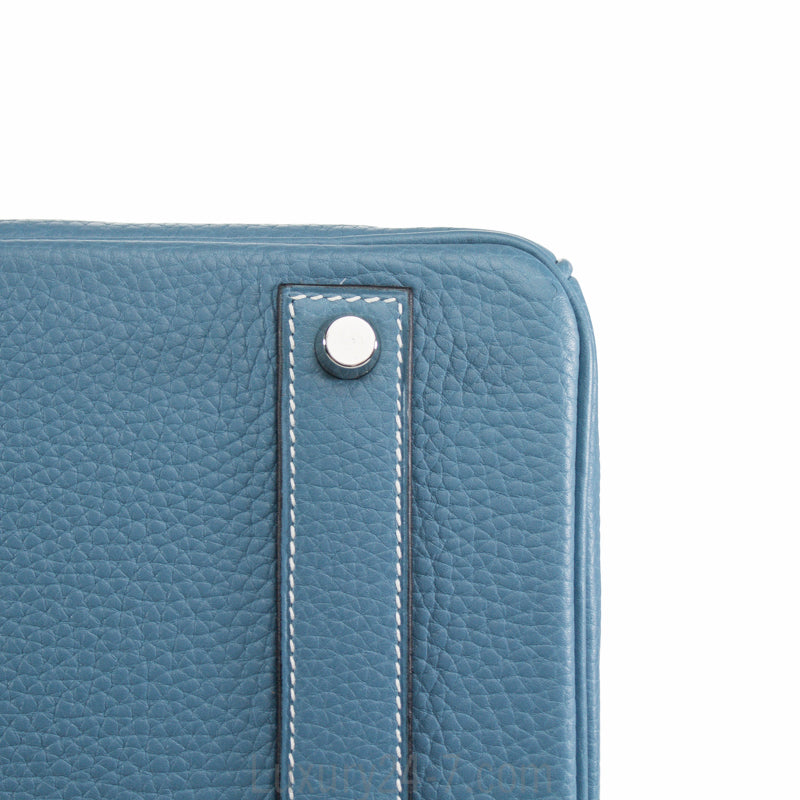 Hermes 40cm Blue Jean Clemence Birkin Handbag