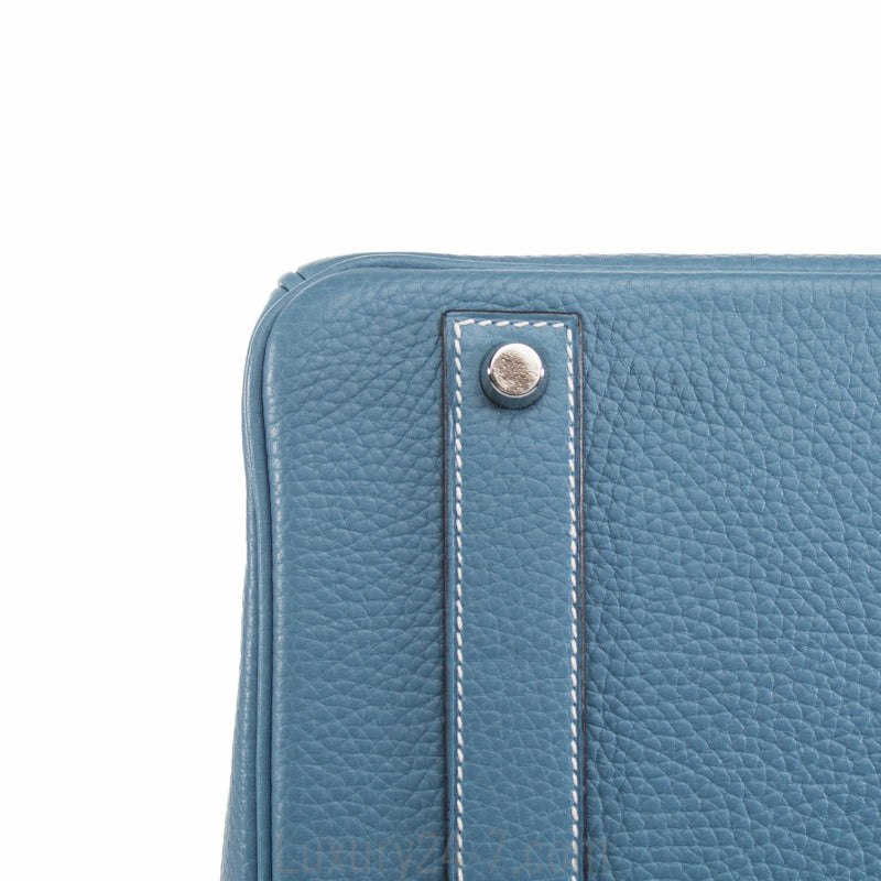 Hermes 40cm Blue Jean Clemence Birkin Handbag