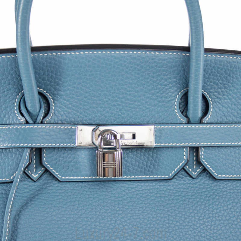 Hermes 40cm Blue Jean Clemence Birkin Handbag