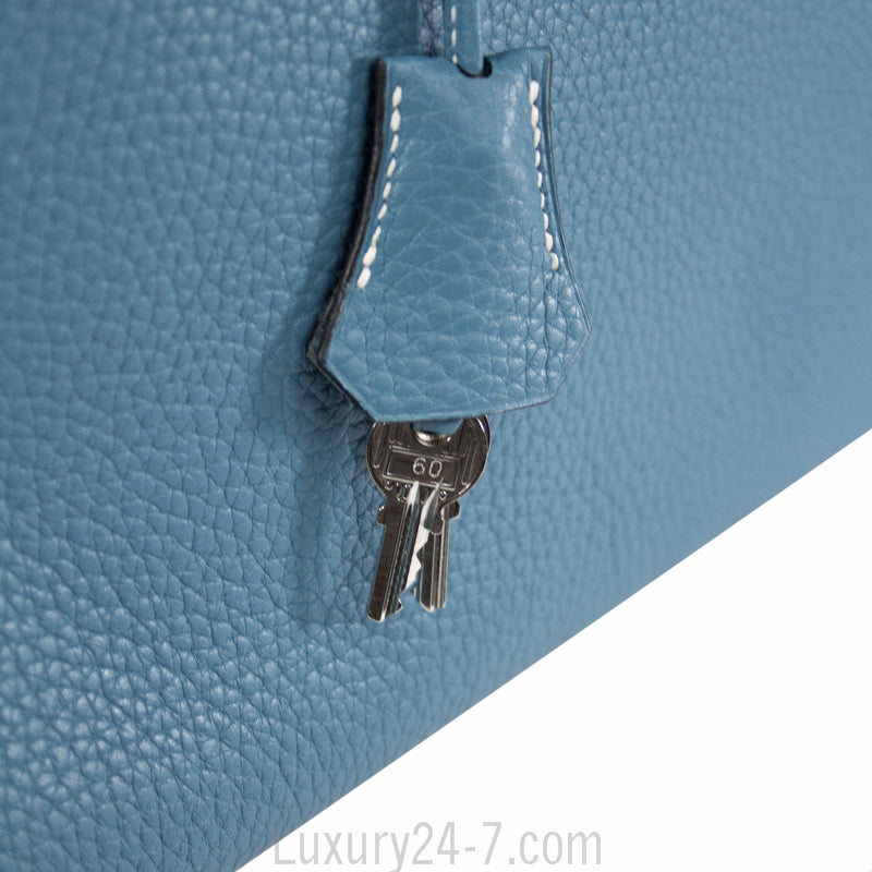 Hermes 40cm Blue Jean Clemence Birkin Handbag