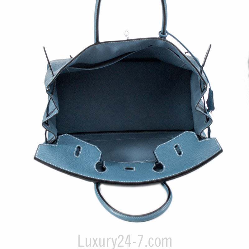 Hermes 40cm Blue Jean Clemence Birkin Handbag