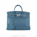Hermes 40cm Blue Jean Clemence Birkin Handbag
