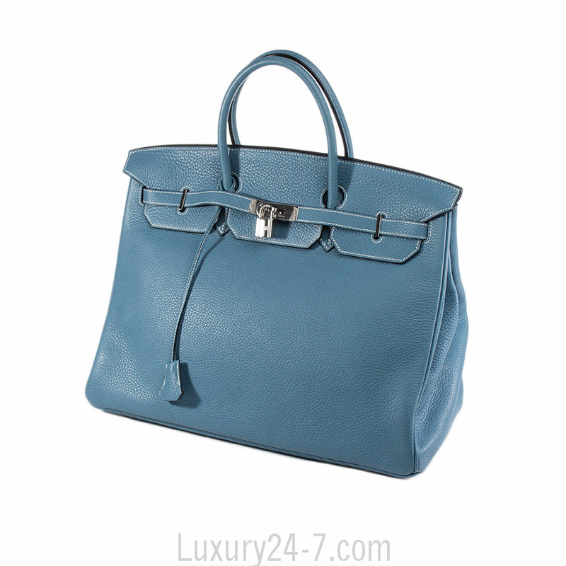 Hermes 40cm Blue Jean Clemence Birkin Handbag