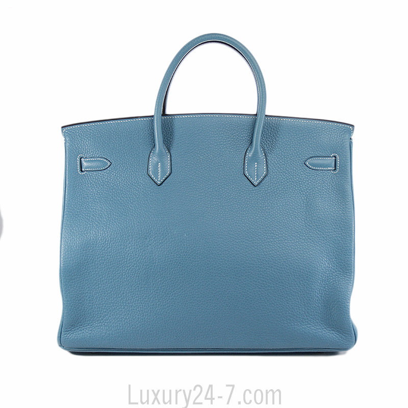 Hermes 40cm Blue Jean Clemence Birkin Handbag