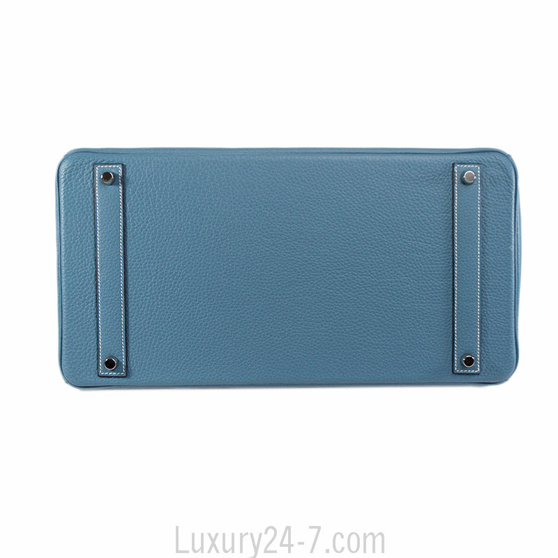 Hermes 40cm Blue Jean Clemence Birkin Handbag