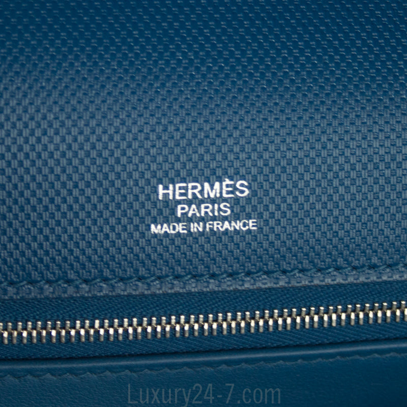 Hermes Limited Edition Blue de Galice Grain d'H & Swift Leather Ghillies Kelly Bag